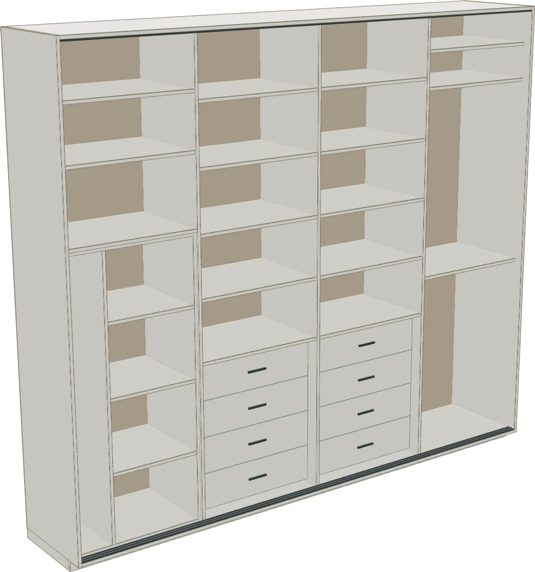 Cabinet filling: four sections, shelves and internal drawers